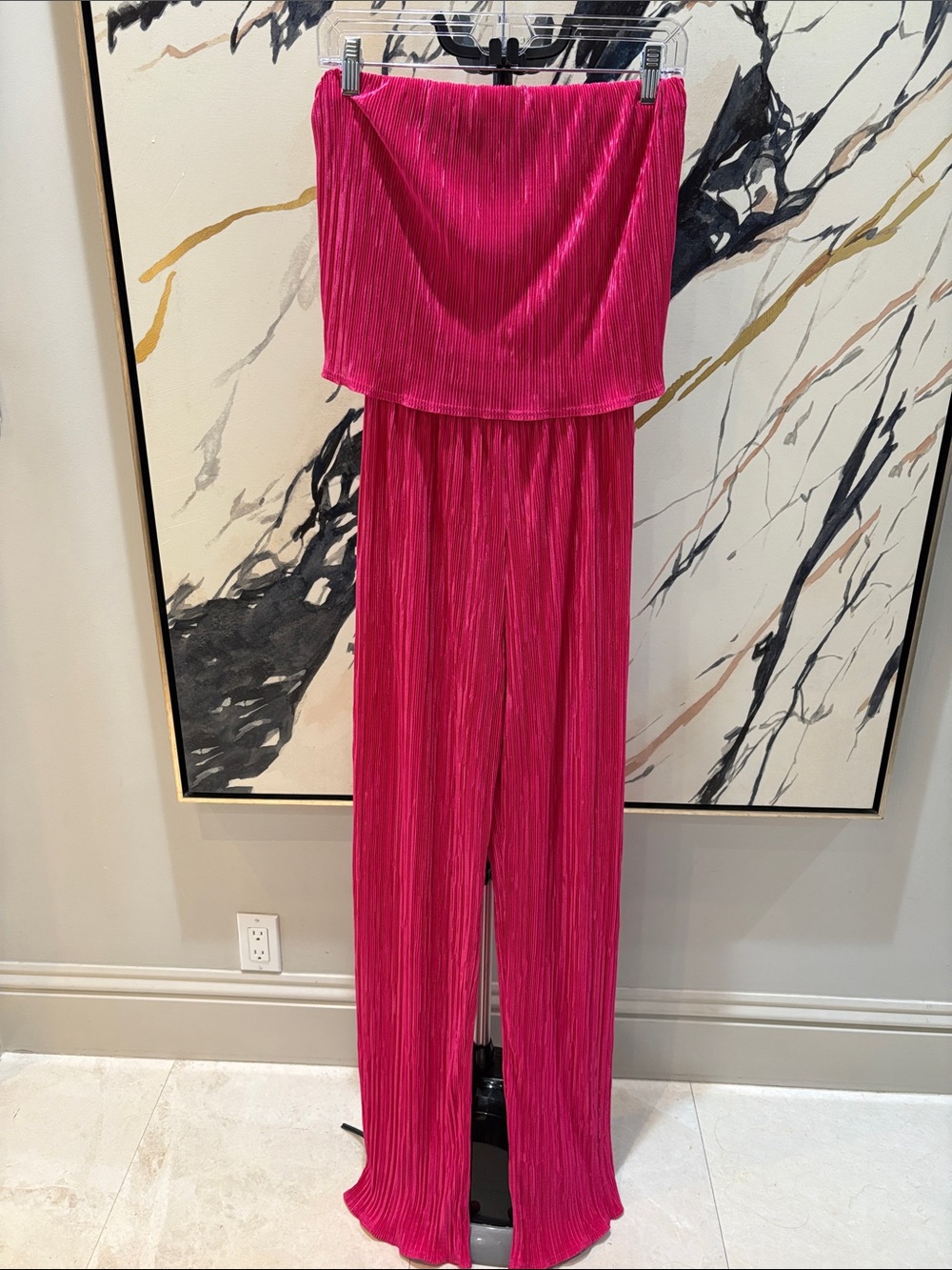 Renee C. Strapless Pleated Romper in Hot Pink